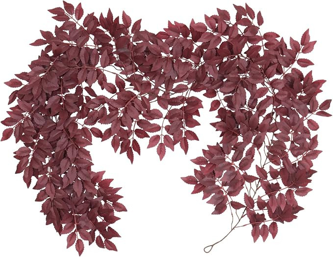 RECUTMS Artificial Autumn Burgundy Silk Leaves Vines Garland 5.9Ft 1Pcs | Faux Fall Ivy Plant Thi... | Amazon (US)