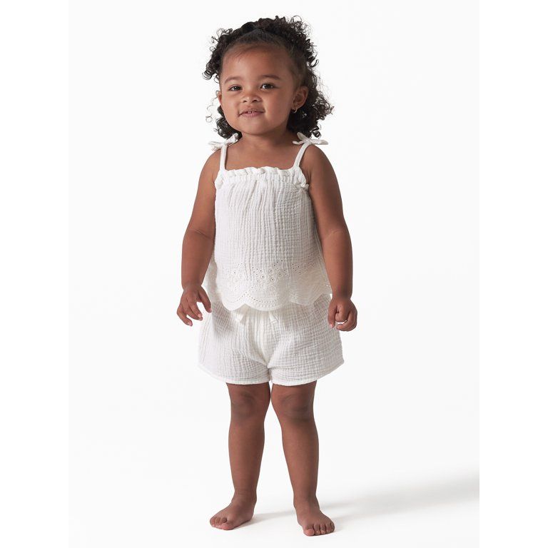 Modern Moments by Gerber Toddler Girl Eyelet Trim Gauze Top and Shorts Set, 2-Piece, Sizes 12M-5T | Walmart (US)