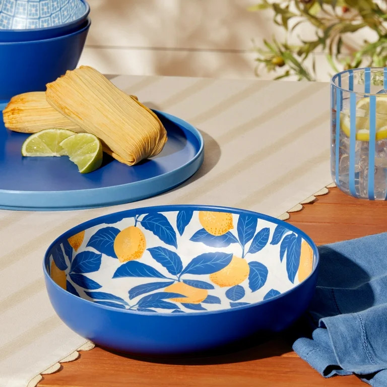 Mainstays by Becky G. & Alejandra Bamboo Melamine Dinner Bowl, Lemon & Blue - Walmart.com | Walmart (US)