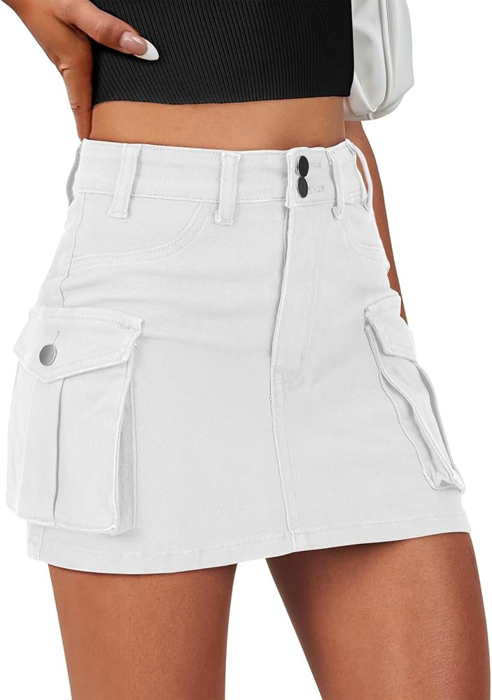 ANRABESS Cargo Skirt Women Button Mini Skirt with Pocket Y2k Bodycon 2025 Trendy Denim Jean Short... | Amazon (US)