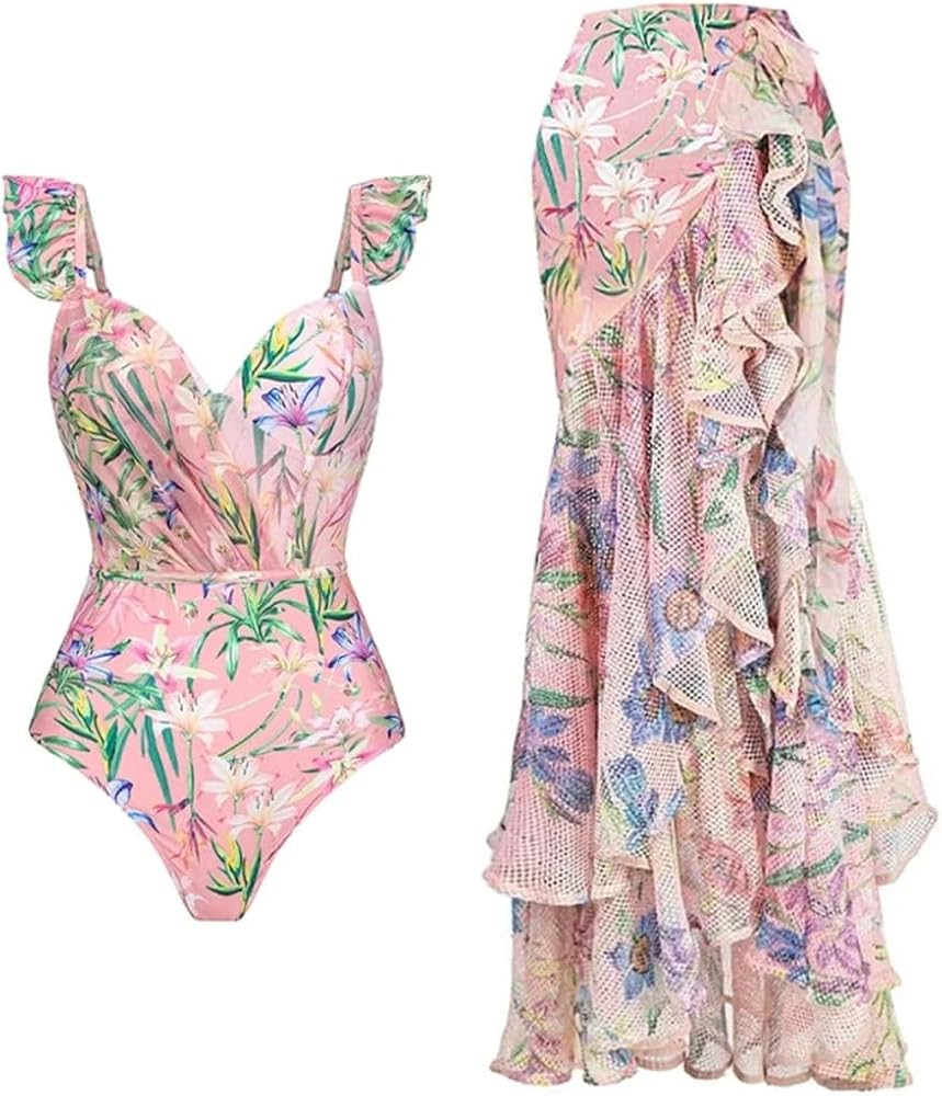 Women Two Piece Sets Swimsuit Cover-Up Clothes Crop Tank Tops Bodysuits And Skirt Fitness Skinny | Amazon (US)