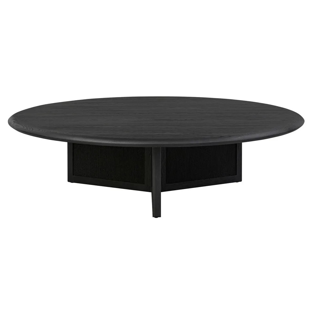 Rosal Modern Classic Black Oak Woven Rush Round Coffee Table | Kathy Kuo Home