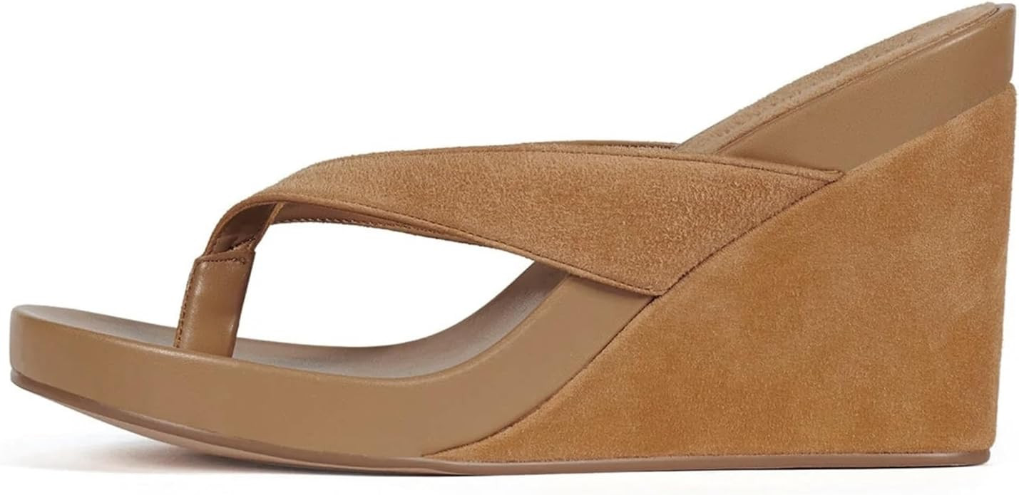Wedge Sandals for Women Suede Arch Support Slip On Flip Flops Summer Open Round Toe Platform Thon... | Amazon (US)