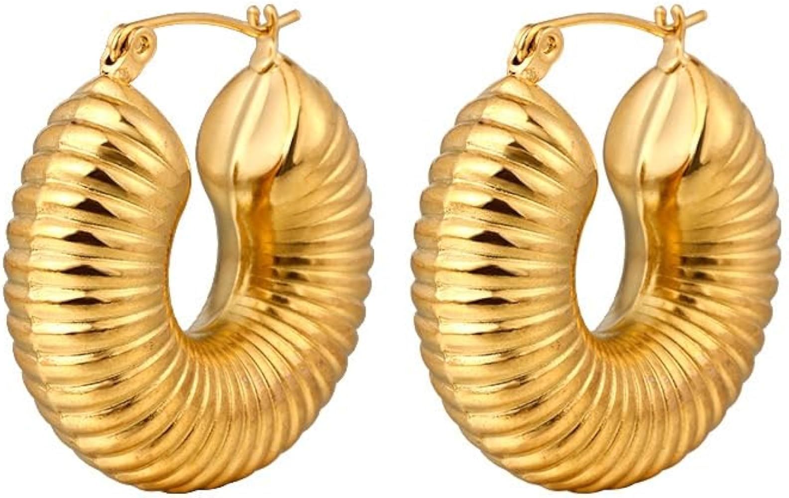 18K Real Gold Plated Teardrop Earring Stainless Steel Thick Hollow Open Hoops Earrings Chunky Gol... | Amazon (US)