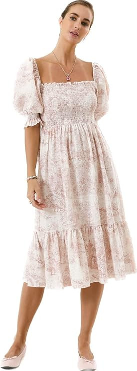 NOTHING FITS BUT Women's Linen Cotton Dress, Floral Pattern Sakura Gown, Women Casual Dress | Amazon (US)