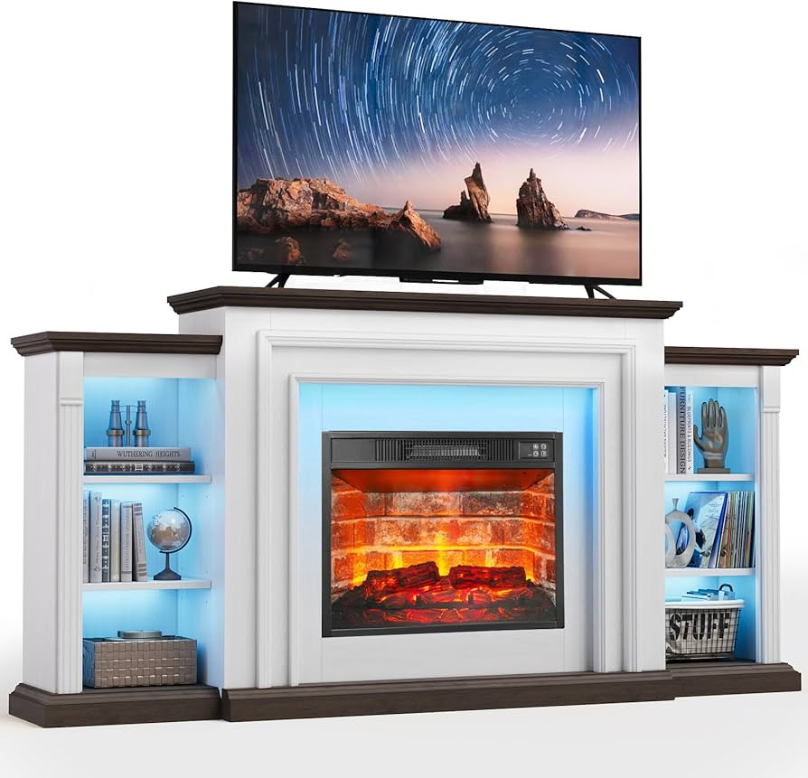 72" LED Electric Fireplace with Mantel, Fireplace TV Stand for 80 Inch TV, Entertainment Center w... | Amazon (US)