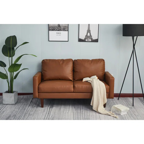 58" Square Arm Loveseat With Thick Cushion And Strong Wood Frame PU | Wayfair North America