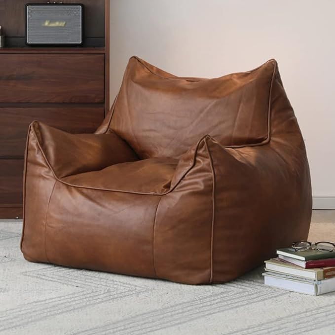 Bean Bag Chair Cover,Retro Faux Leather Bean Bag Single Sofa Cover No Filler Beanbag Pouf Ottoman... | Amazon (US)