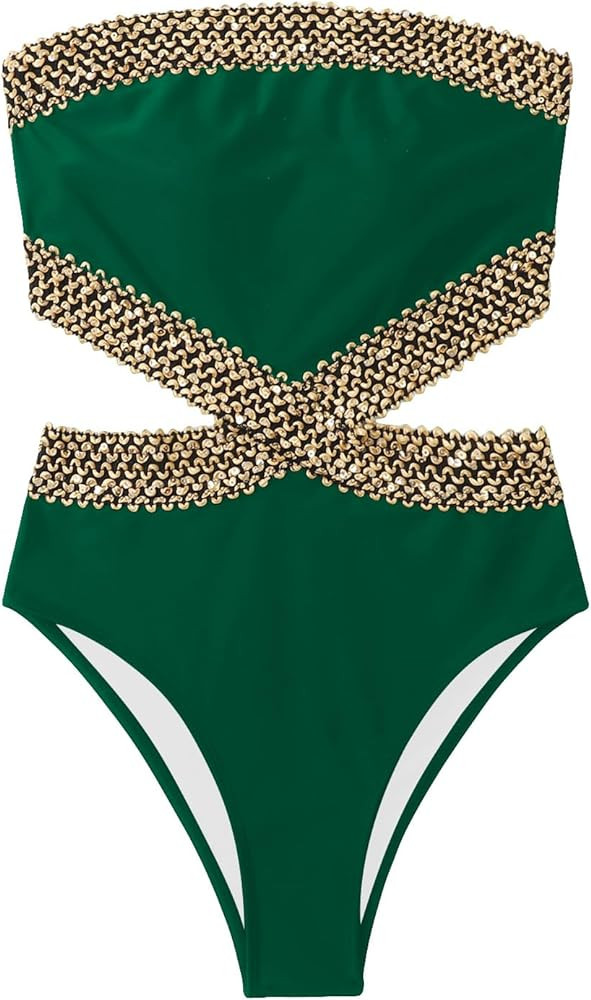 Milumia Women's Stitch Detail Strapless One Piece Swimsuit Cut Out Bandeau Bathing Suit | Amazon (US)