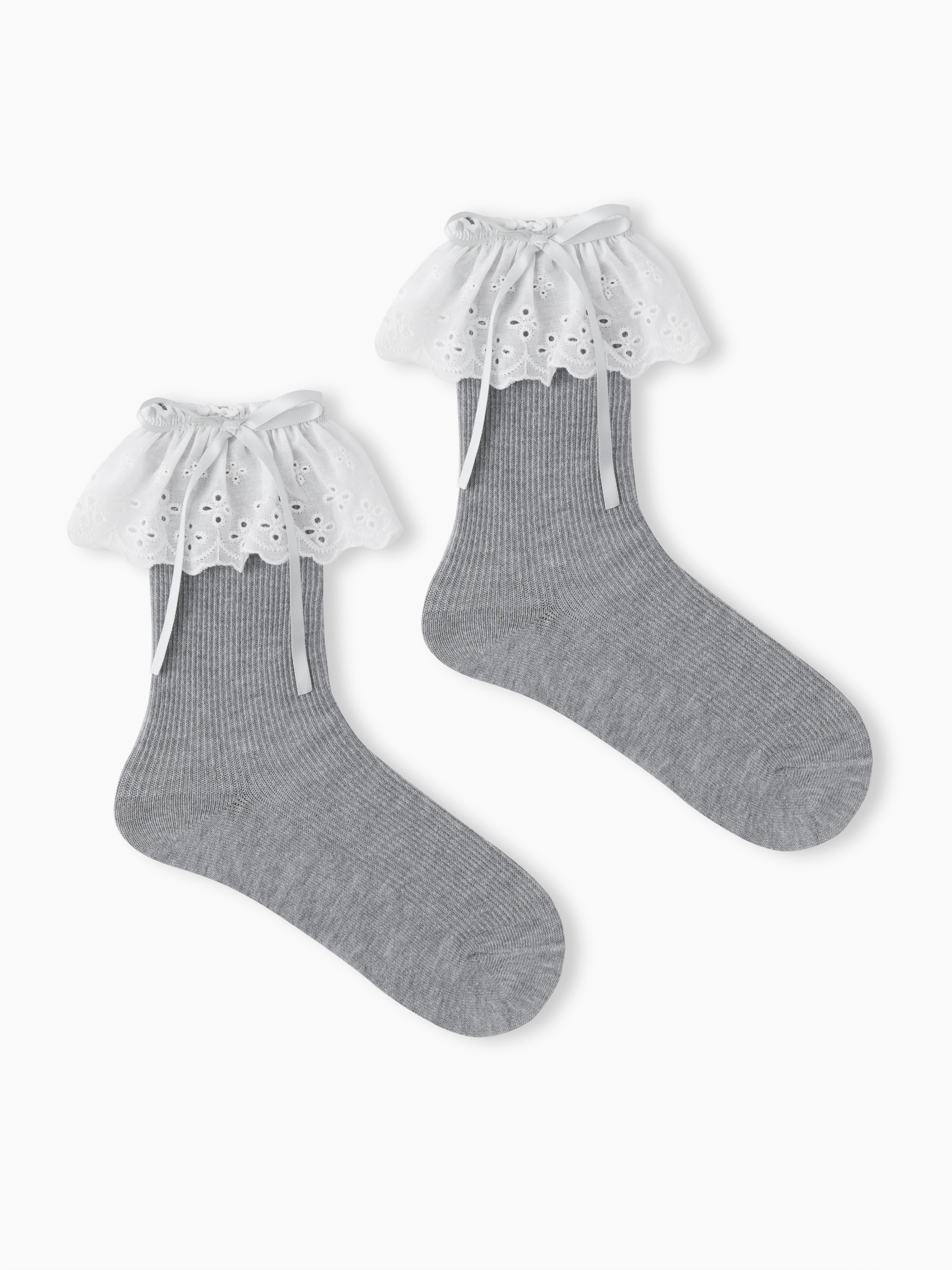 Fabric BOW & LACE TRIM ANKLE SOCKS For Daily Casual | Cider