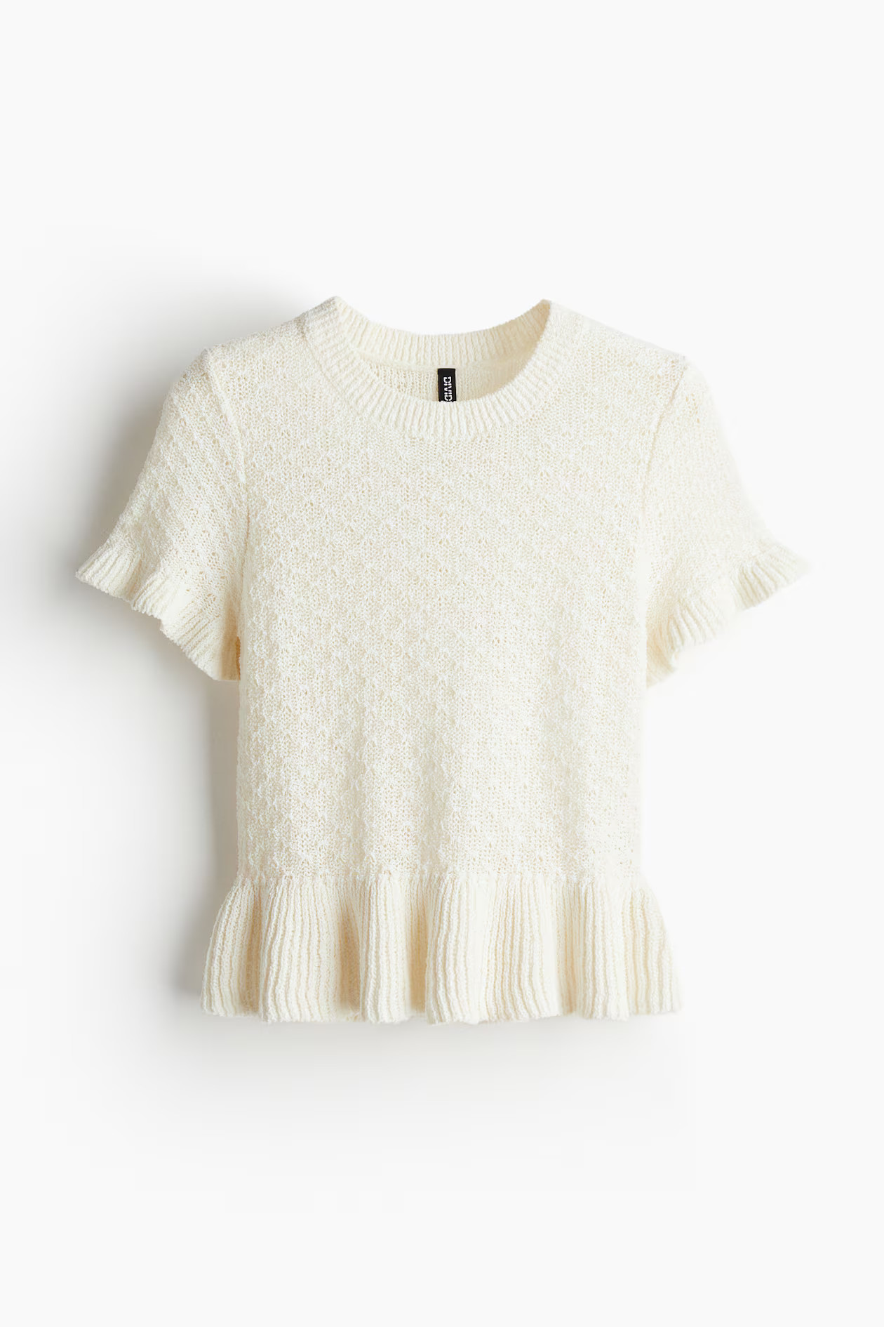 Ruffle-Trimmed Pointelle-Knit Top - Cream - Ladies | H&M US | H&M (US + CA)