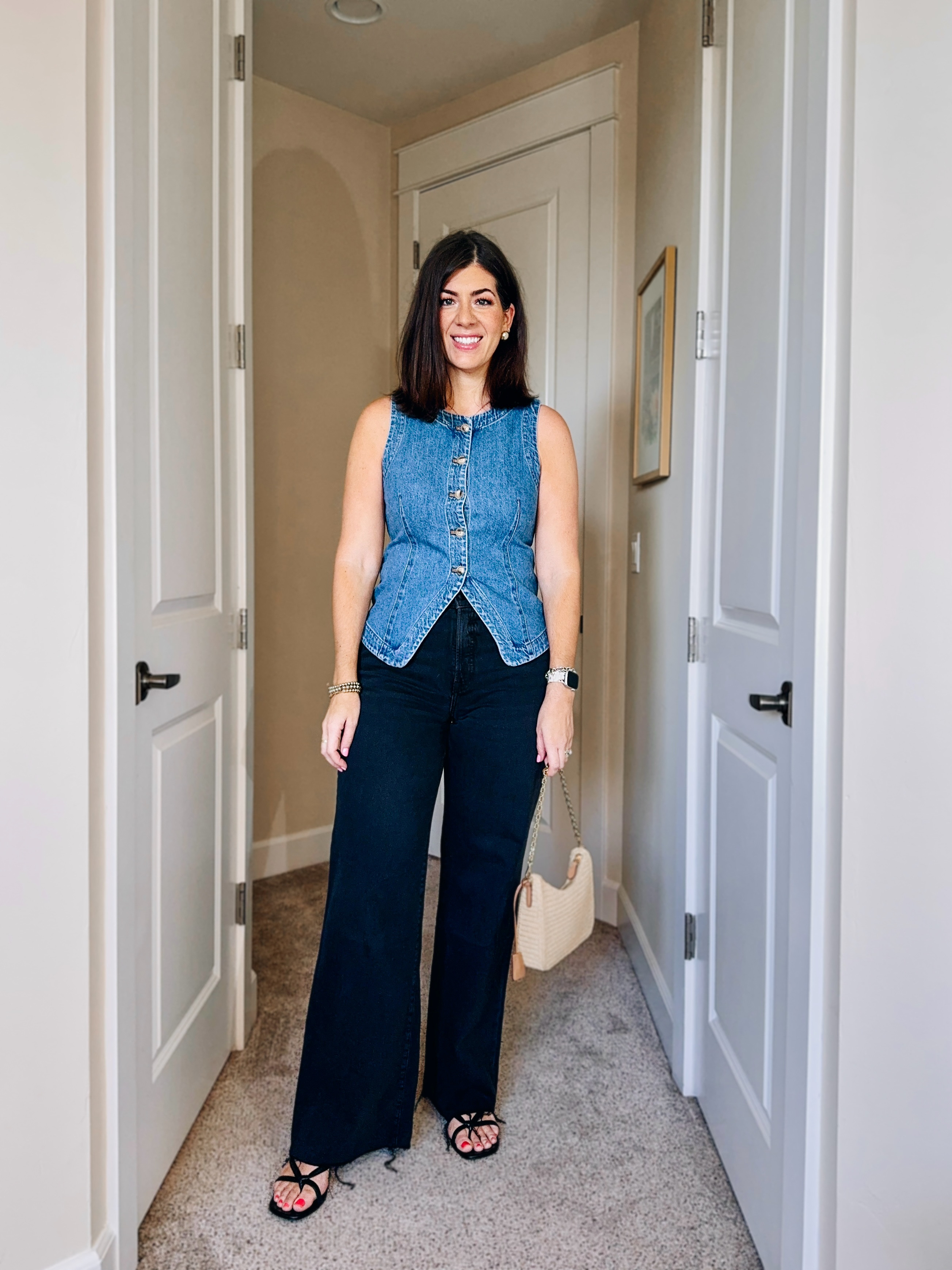 In an 8 denim vest and a 6 in wide leg jeans( size down)


#LTKFindsUnder50 #LTKMidsize #LTKStyleTip