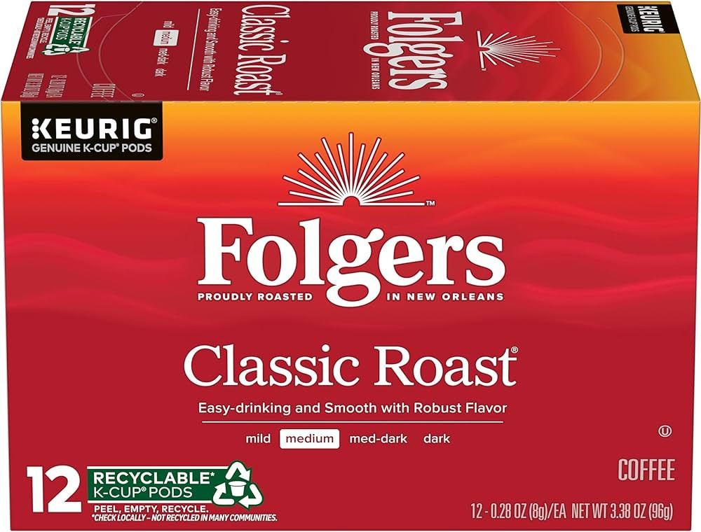 Folgers Classic Roast Medium Roast Coffee, 72 Keurig K-Cup Pods | Amazon (US)