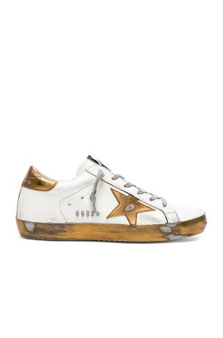 Golden Goose Leather Superstar Sneakers in Sparkle White & Bronze Star | FORWARD by elyse walker
