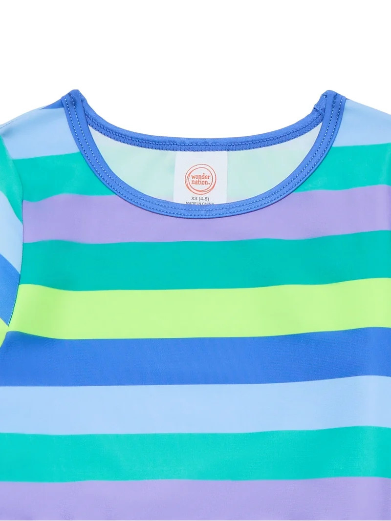 Wonder Nation Girls Cropped Long Sleeve Rash Guard and Scoop Bottoms Swim Set with UPF 50, 2-Piec... | Walmart (US)