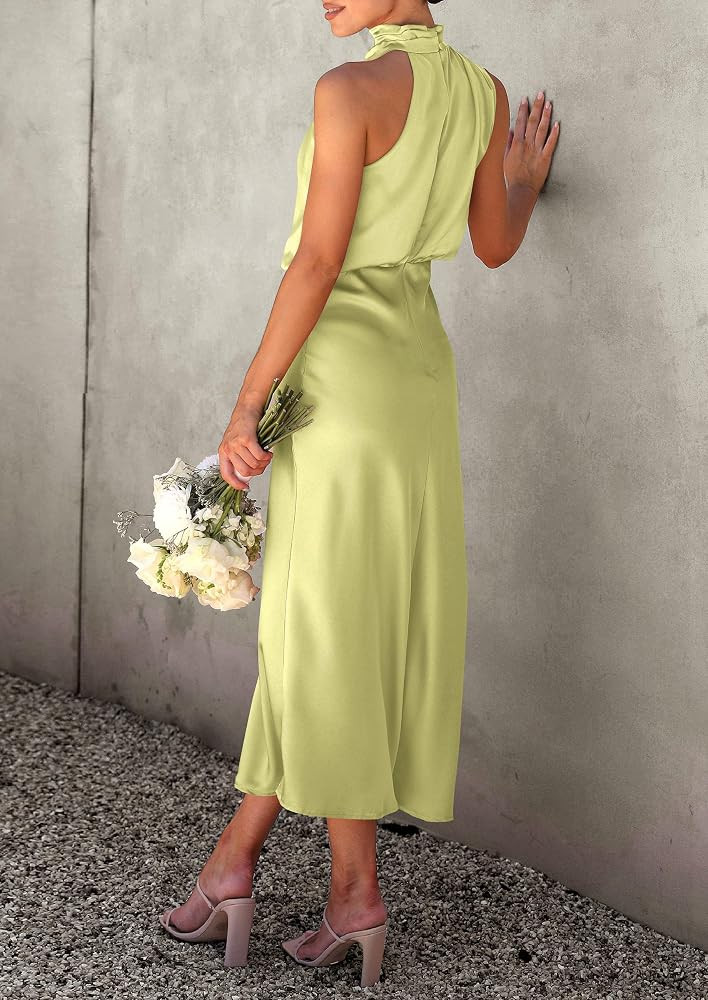 PRETTYGARDEN Women's 2026 Summer Satin Dress Elegant Sleeveless Mock Neck Cocktail Party Maxi Dresses | Amazon (CA)