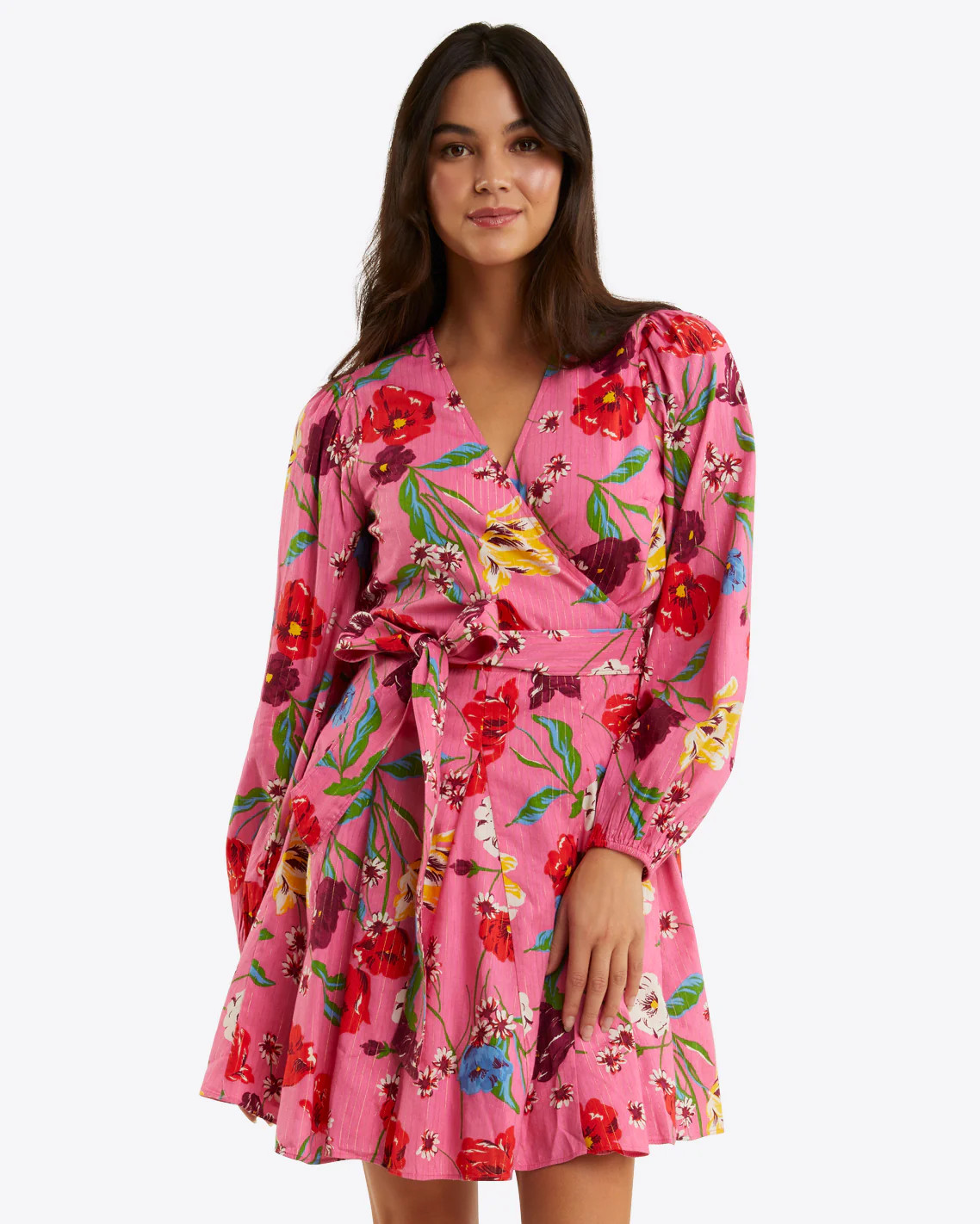 Jordan Long-Sleeve Wrap Dress in Lurex Stripe | Draper James (US)