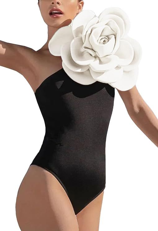 SherryDC Women's One Piece Swimsuits 3D Flower One Shoulder Bathing Suit Bodysuit | Amazon (US)