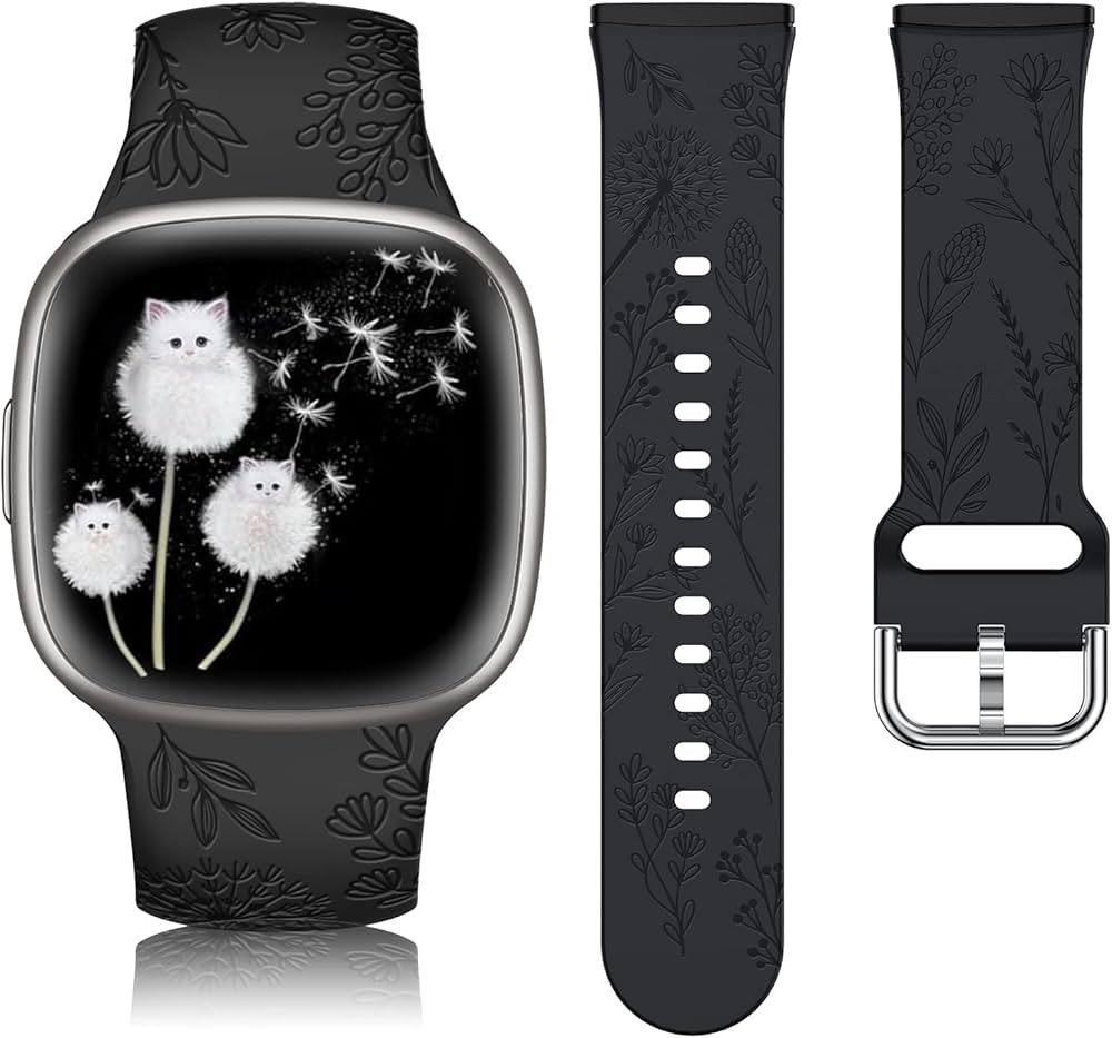 Minyee Floral Engraved Band Compatible with Fitbit Versa 4/Versa 3/Sense 2/Sense Band Women, Cute... | Amazon (US)