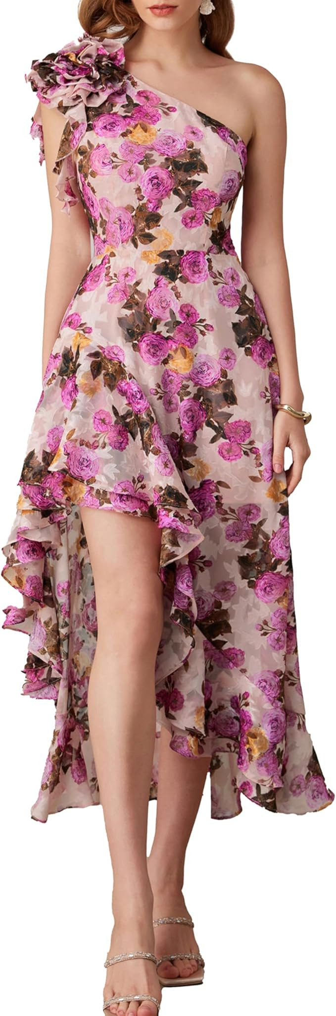 GRACE KARIN Womens Summer One Shoulder Sleeveless Dresses Floral Flowy Ruffle High Low Wedding Gu... | Amazon (US)