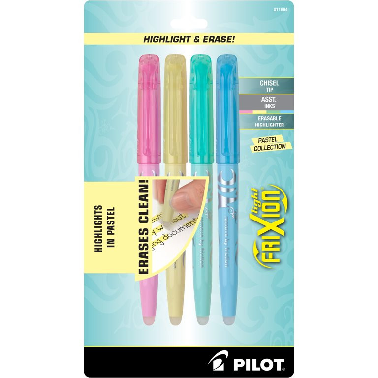 Pilot FriXion Light Pastel Collection Erasable Highlighters, Chisel Tip, Assorted Colors, 4 Pack | Walmart (US)