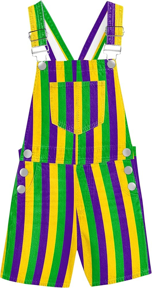 AOBUTE Mardi Gras Denim Overalls for Kids Carnival Fleur De Lis Printed Jumpsuit 5-15 Years | Amazon (US)