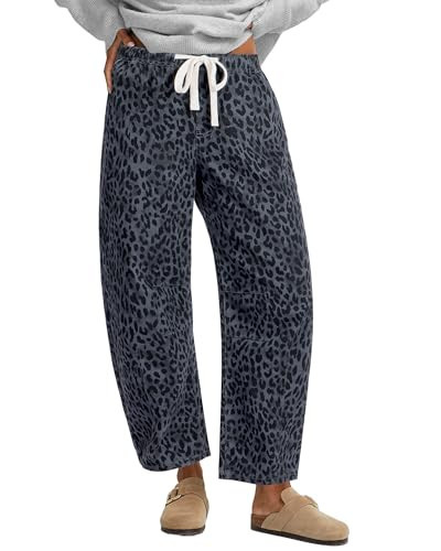 GRAPENT Jeans for Women High Waist Stretchy Jeans for Women Cheetah Print Barrel High Waisted Pants Wide Leg Pants Women's Gray Cheetah Size Medium US 8 to 10 | Amazon (US)
