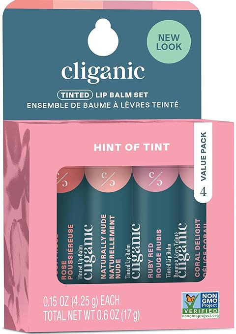 Cliganic Tinted Lip Balm - Non-GMO, 4 Colors - Enriched with Vitamin E, Cruelty Free | Amazon (US)