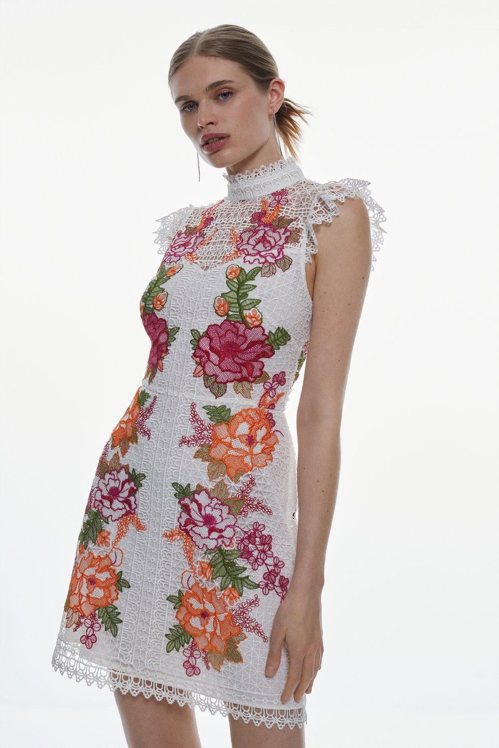 Guipure Lace Floral Embroidered Mini Dress | Karen Millen US