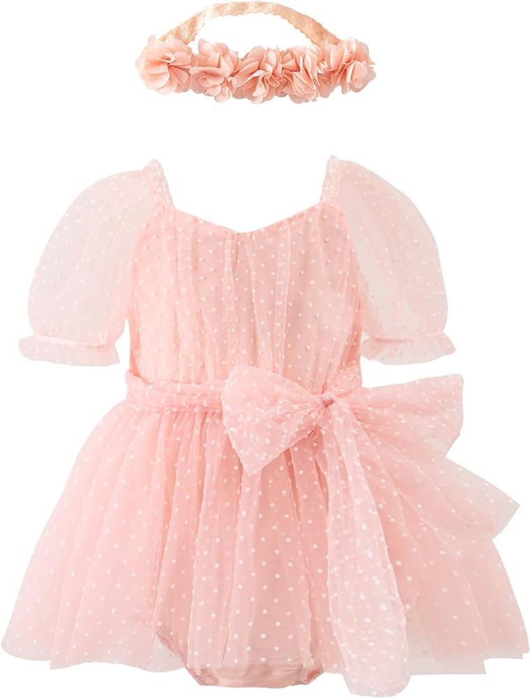 Baby Girl Princess Dress, Tulle Dress Baby Fairy Dress with Flower Headband | Amazon (US)