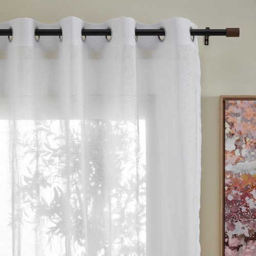 Contempo Curtain Rod & Finials Set Rod Colour: Matte Black, Finial Colour: Oak | Temple & Webster AU