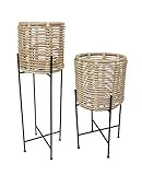 BME BOD00054 Rattan & Metal Plant Large Round Planter on Stand, Light Brown and Black | Amazon (US)
