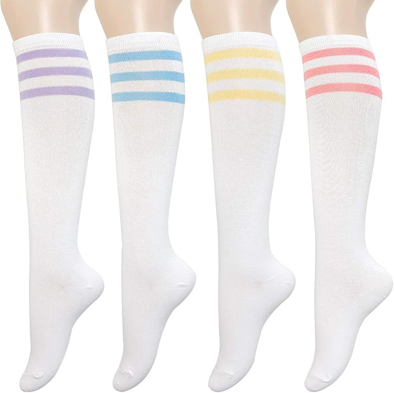 KONY Women's 4 Pairs Casual Knee High Socks Soft Stretch Cotton All Season Gift Size 6-10 (Triple... | Amazon (US)