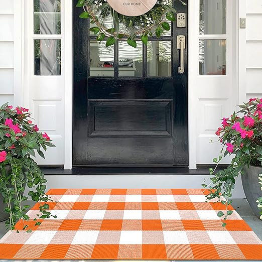 IOHOUZE Cotton Buffalo Plaid Check Rug Outdoor Doormat 27.5 x 43 Inches Washable Woven Outdoor In... | Amazon (US)