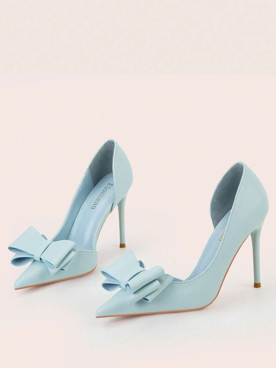 Fashionable Minimalist Sexy Stiletto Super High Heel Pointed Toe Slimming Side Hollow Bow Decor W... | SHEIN