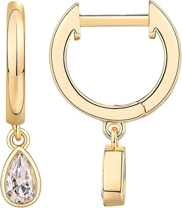 PAVOI 14K Gold Plated Huggie Hoop Earrings with Charms for Women - 925 Sterling Silver Posts Dain... | Amazon (US)