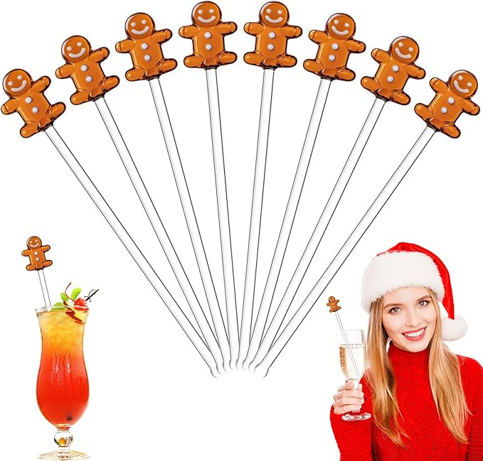 Pickmesh 8 Pcs Christmas Drink Stirrers Glass Gingerbread Man Cocktail Stirrers Reusable Stir Swi... | Amazon (US)