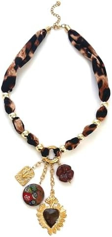 Gmai Leopard Print Scarf Necklace with Gold Charm Pendants Bohemian Statement Necklace for Women ... | Amazon (US)