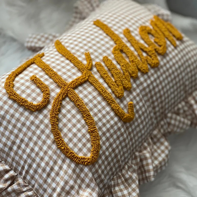 Baby Boy Punch Needle Bow Pillow, Personalized Nursery Gift, Baby Boy Gift Idea, Baby Boy Name Gi... | Etsy (Global)