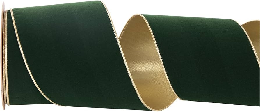 Green and Gold Velvet Wired Ribbon 4 Inch Wide*10Y Christmas Double Sided Velvet Wired Ribbon for... | Amazon (US)