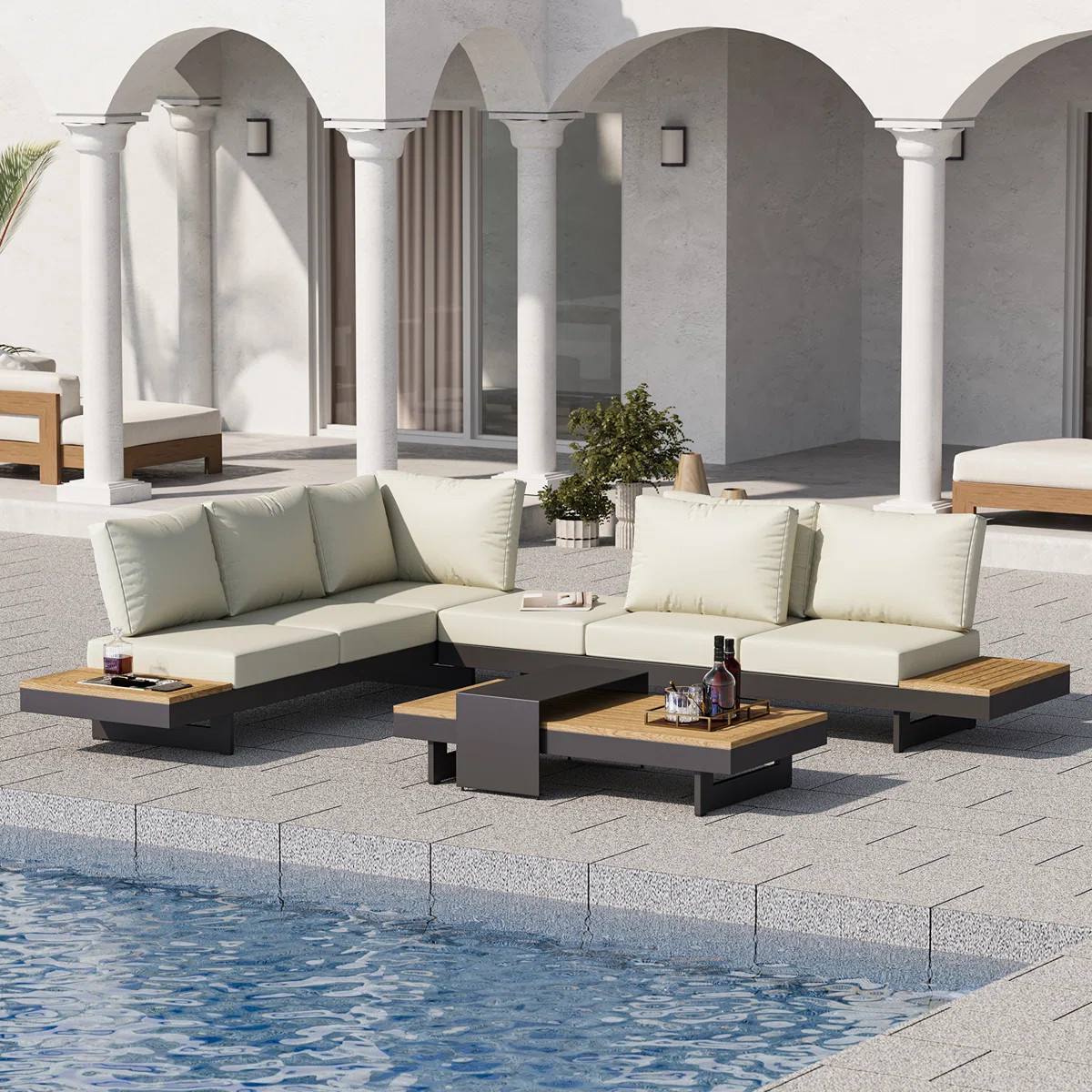 6-Person Teak & Aluminum Modular Outdoor Patio Set | Joss & Main
