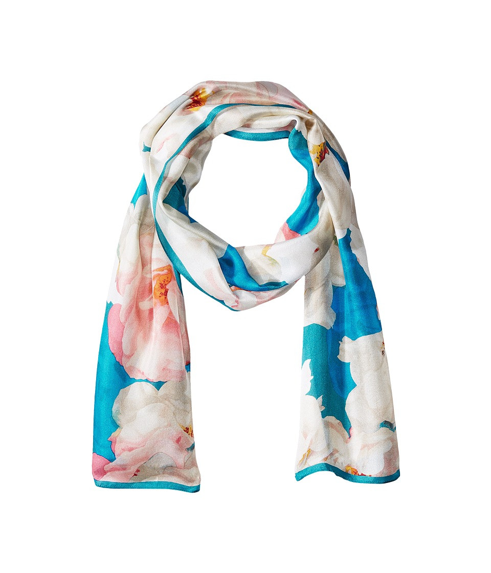 Calvin Klein - Pastel Floral Silk Scarf (Lagoon) Scarves | Zappos