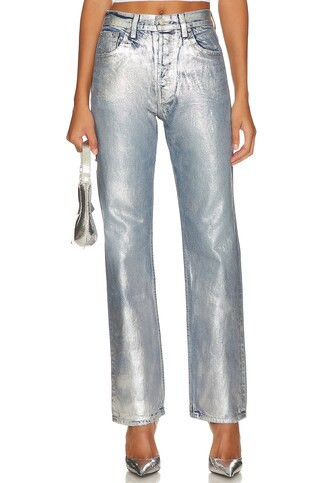 EB Denim High Rise Straight Jeans in Foil from Revolve.com | Revolve Clothing (Global)