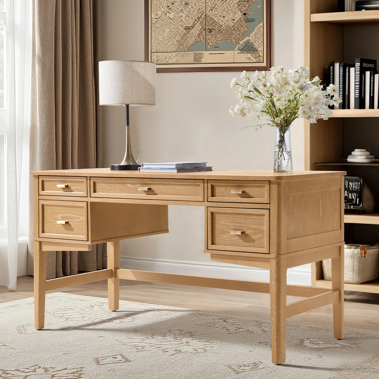 Hoai 55'' W Transitional Rectangular Executive Desk with Hidden Drawers and Concealed Cable Hole ... | Wayfair North America