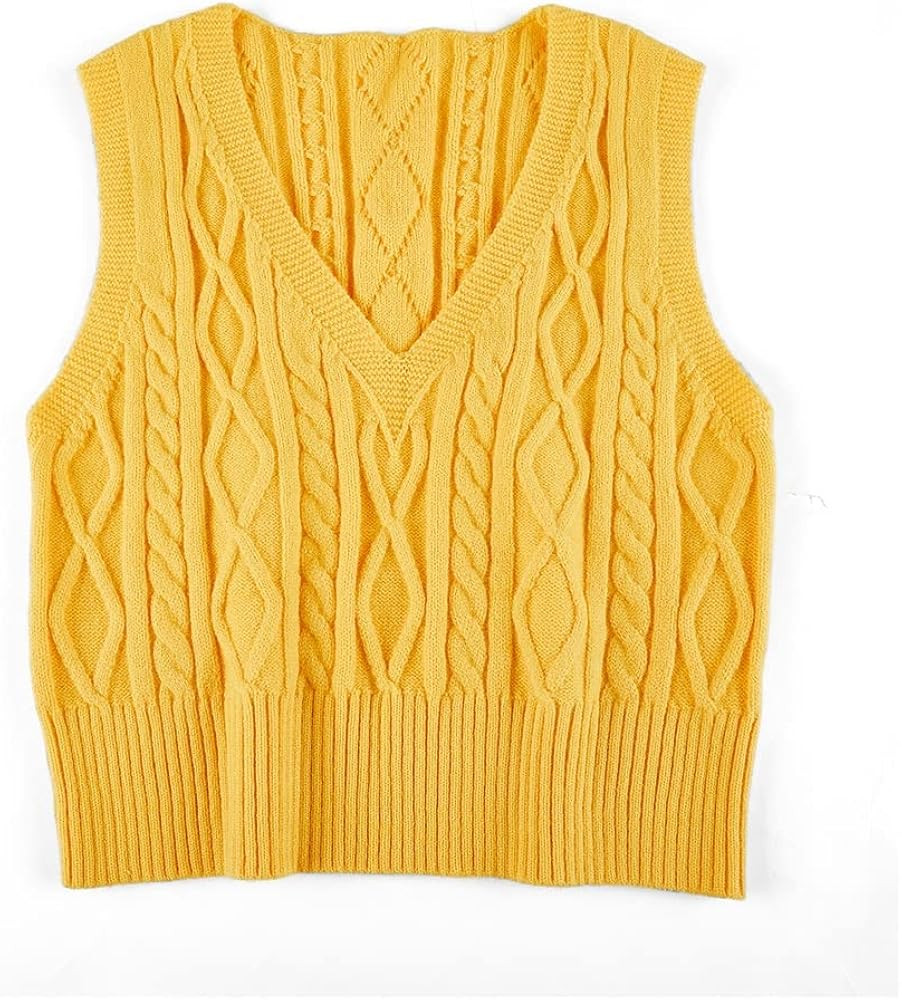 Aoysky Women's V-Neck Pullover Cable Knit Vest Solid Color Sleeveless Loose Fit Sweater Top | Amazon (US)