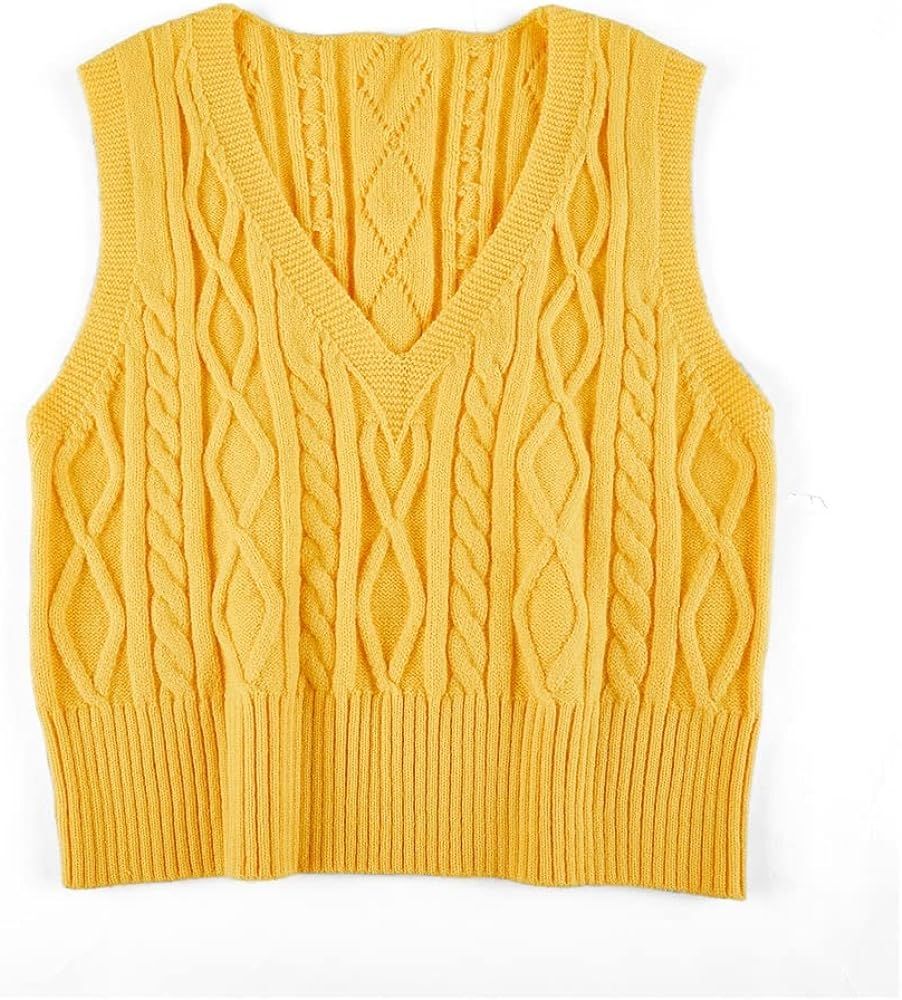 Aoysky Women's V-Neck Pullover Cable Knit Vest Solid Color Sleeveless Loose Fit Sweater Top | Amazon (US)
