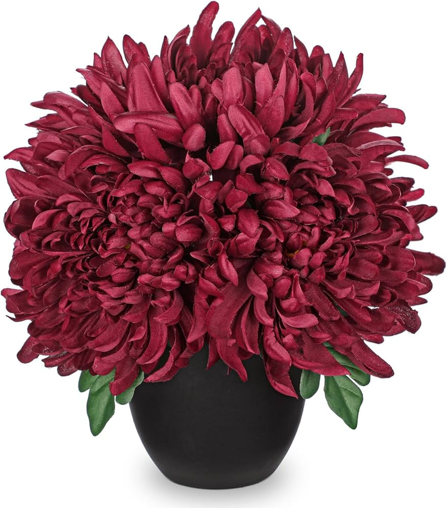 Briful Fake Mums Flower in Black Pot Realistic Silk Chrysanthemums Artificial Flowers Fall Mums f... | Amazon (US)
