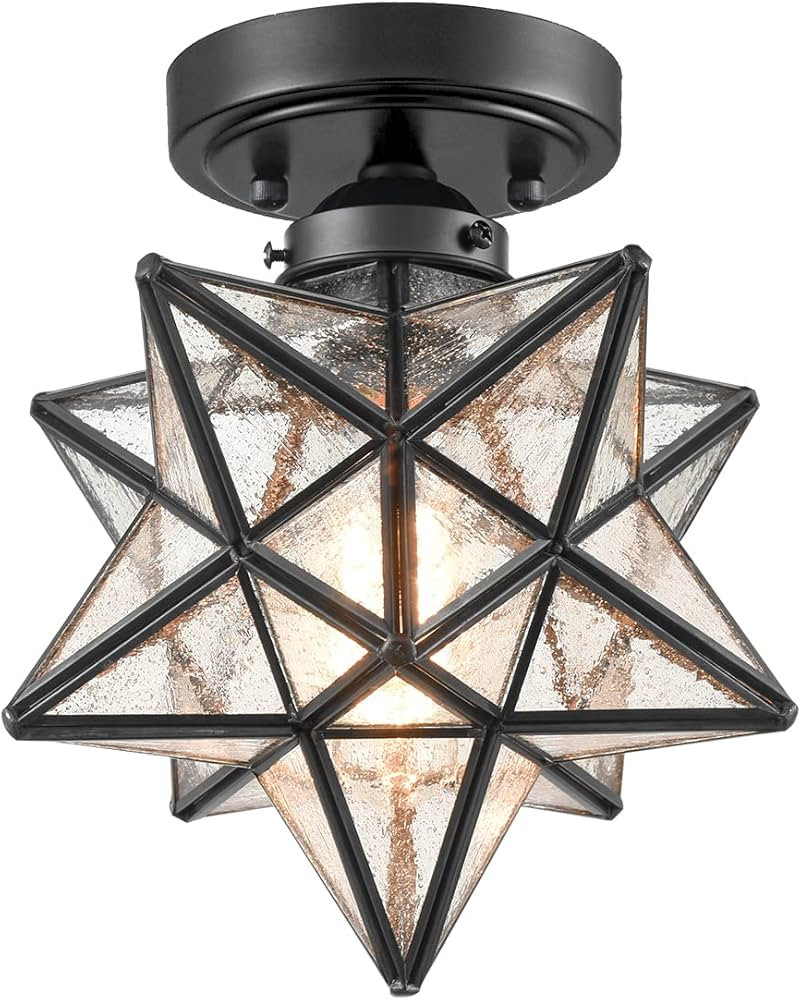 AXILAND Moravian Star Light Flush Mount Ceiling Light Black with Seeded Glass Shade for Living Ro... | Amazon (US)