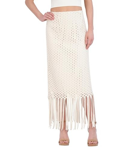 BCBGMAXAZRIA Women's Crochet Fringe Maxi Skirt, Natural | Amazon (US)