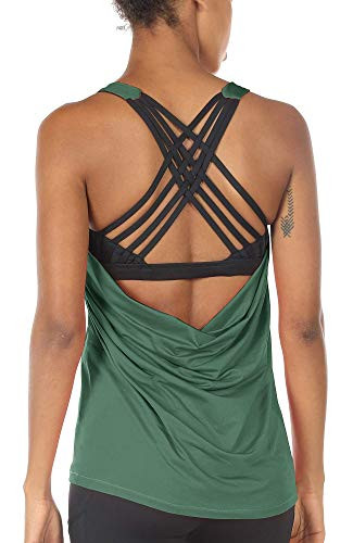 icyzone Women's Open Back Workout Athletic Yoga Tank Tops with Built in Bra | Amazon (US)